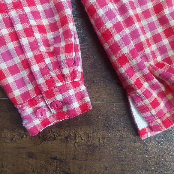 L.L.Bean Red Pink Plaid Fleece Lined Shirt Jacket Size Small - Picture 5 of 11